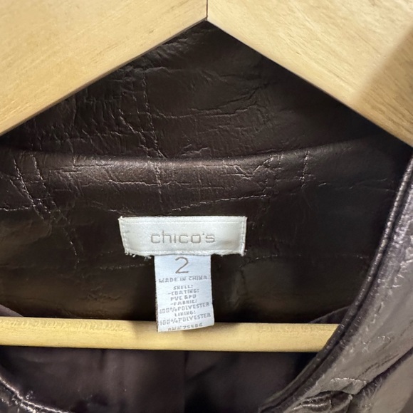 Chico’s Brown Faux Leather Jacket Medium - Picture 3 of 6